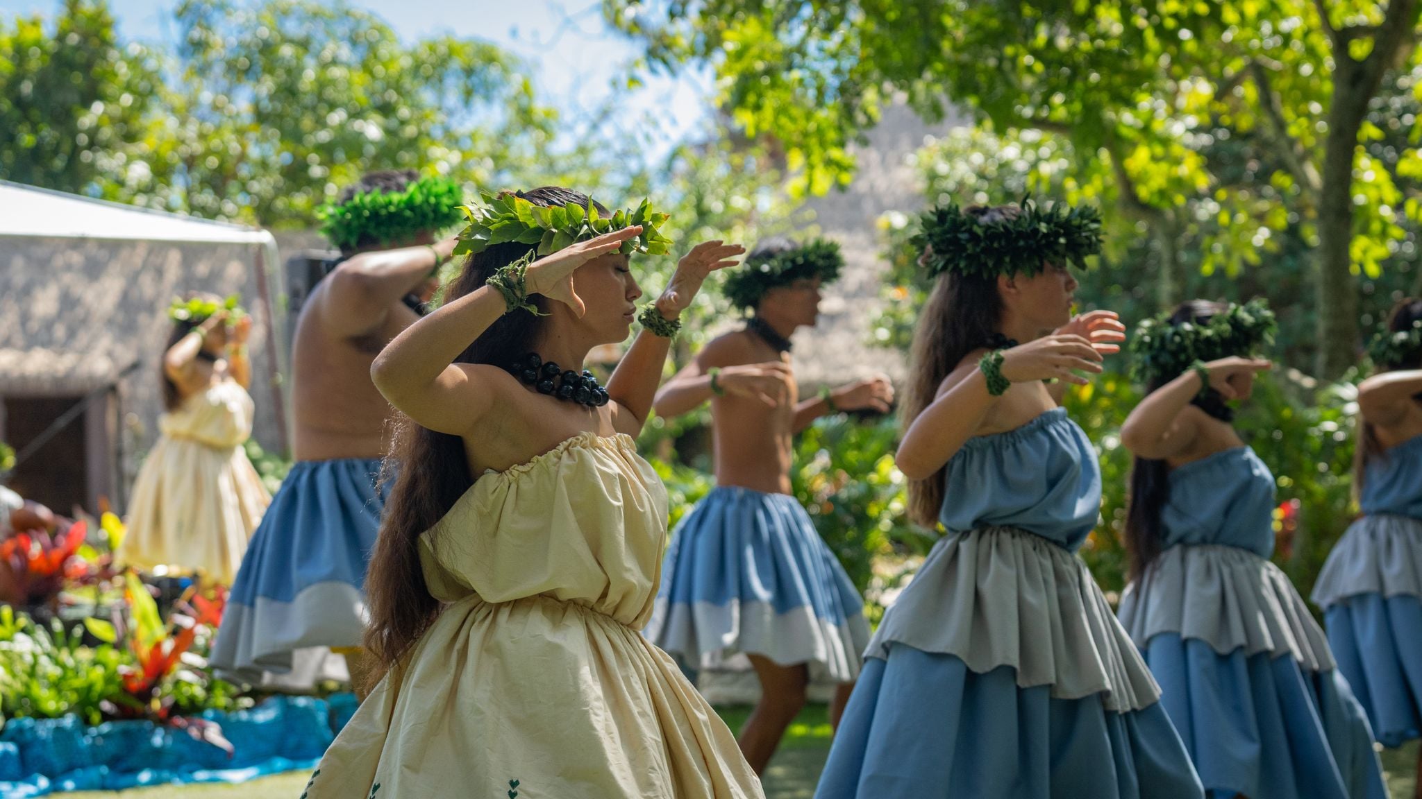 Dancers perform hula during the ceremony