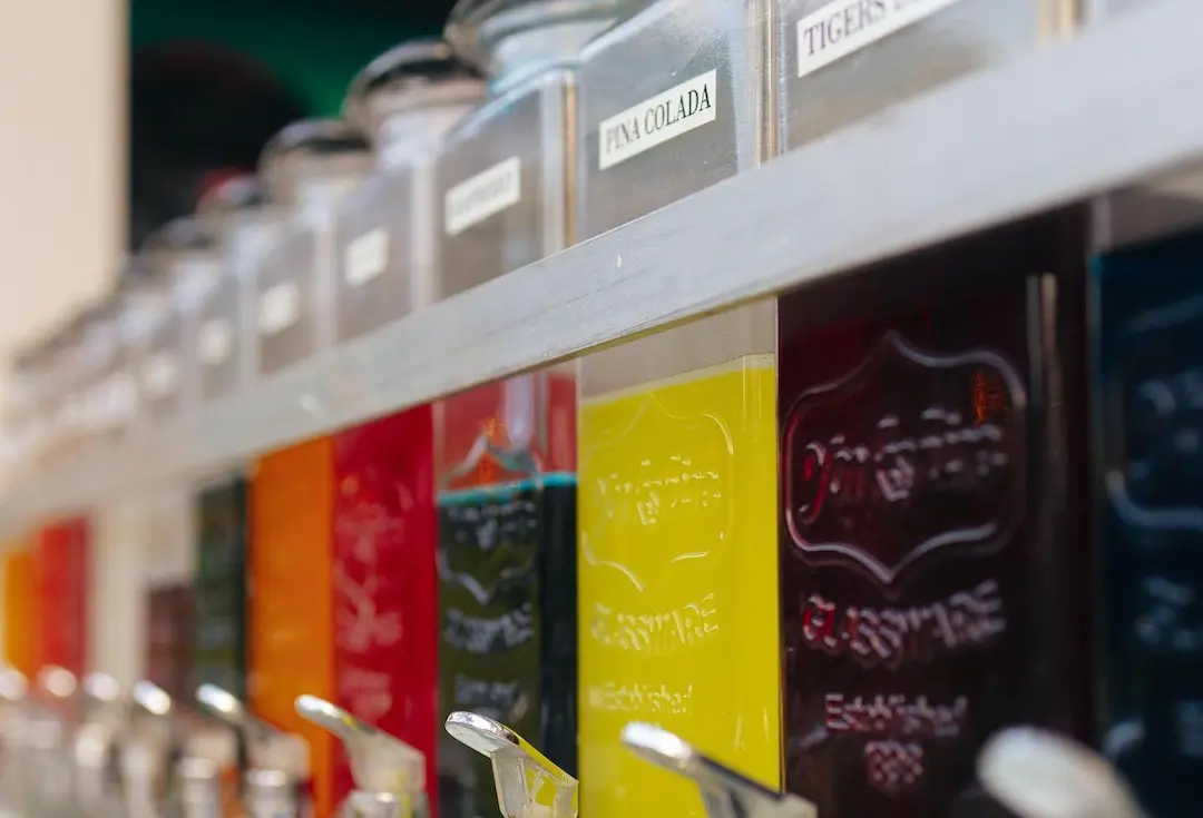 Several colorful syrup options available at Beachside Shaved Ice.