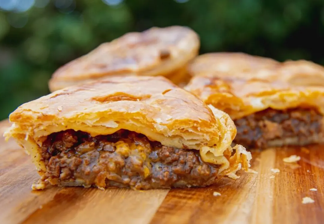 A slice of meat pie from The Kiwi Corner.