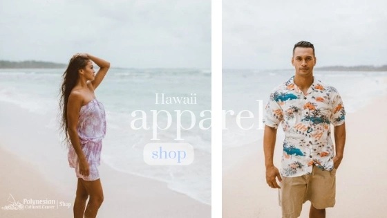Woman and man modeling local apparel on the beach.