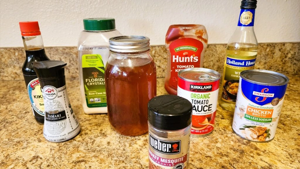 An assortment of ingredients that can be used as substitutes in Huli Huli chicken recipe