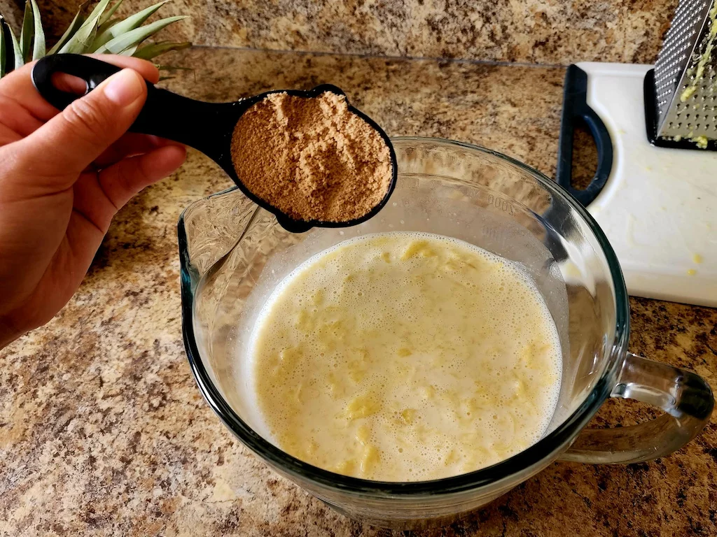 A half cup of sugar added to the mixture. The vaifala is almost ready.