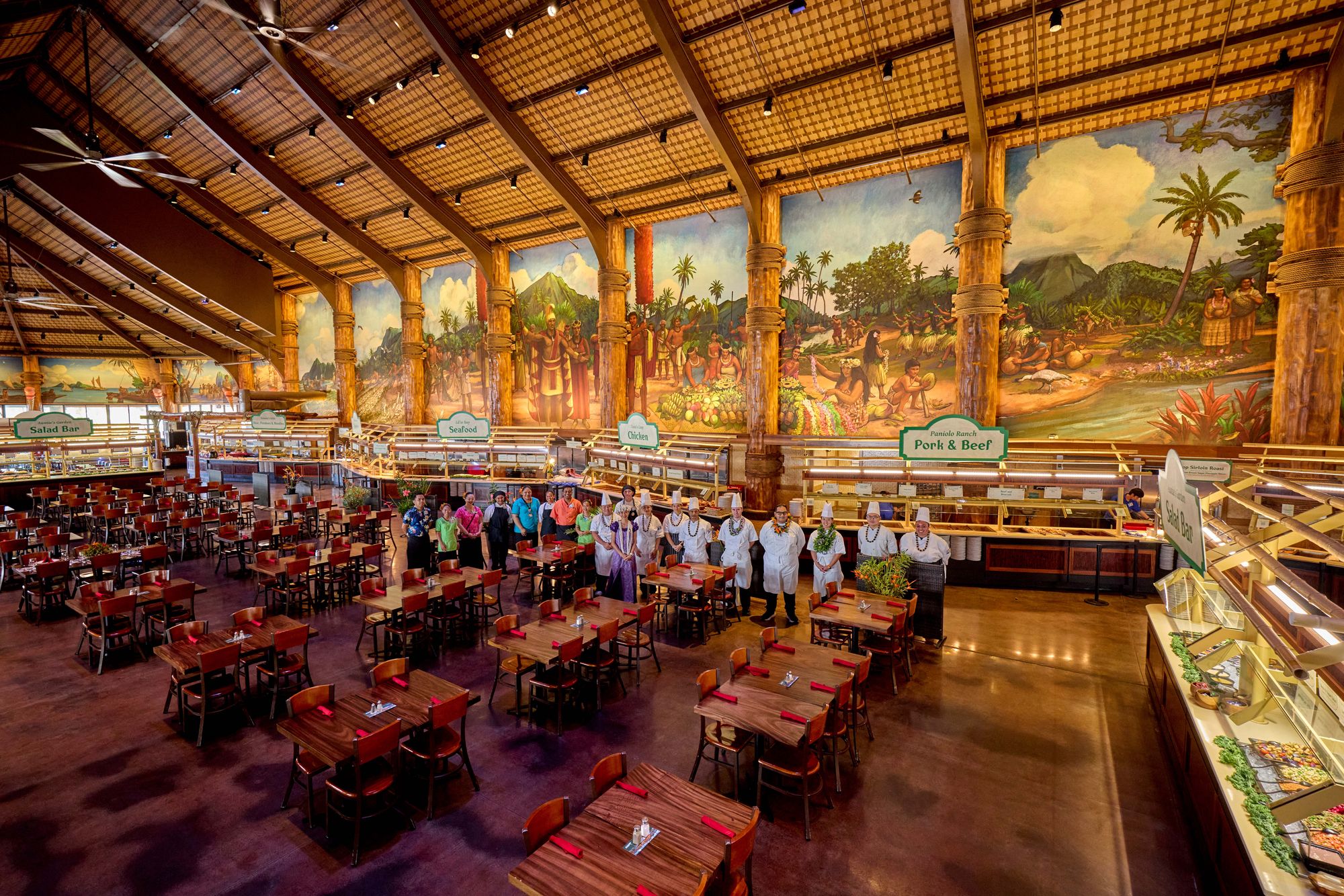 The real Gateway dining hall and its wrap-around mural